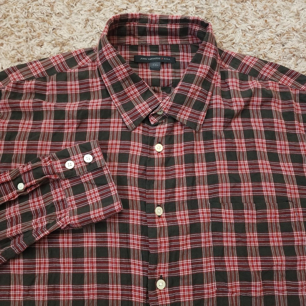 John Varvatos USA Mens XXL Red Plaid Long Sleeve Button Up Shirt